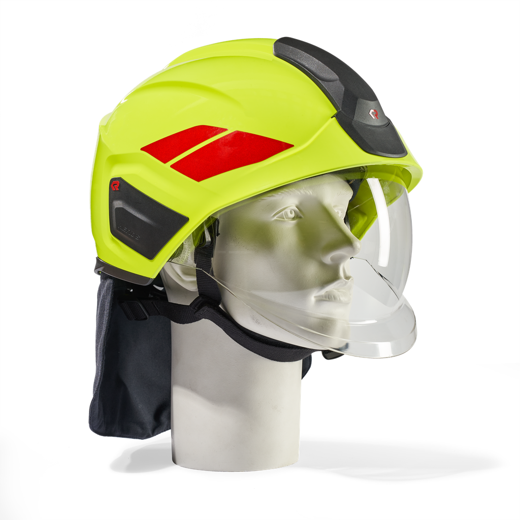 HEROS H30 high visibility luminous yellow with face shield, neck protector and helmet trims
