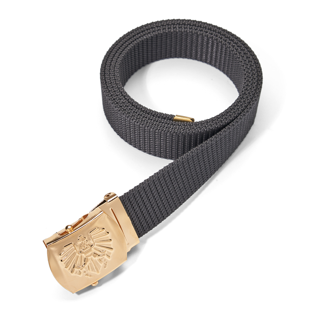 Textile belt black with a golden end cap 
