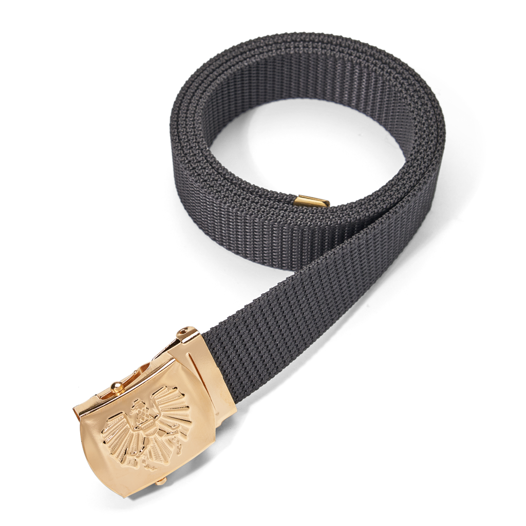 Textile belt black with a golden end cap 