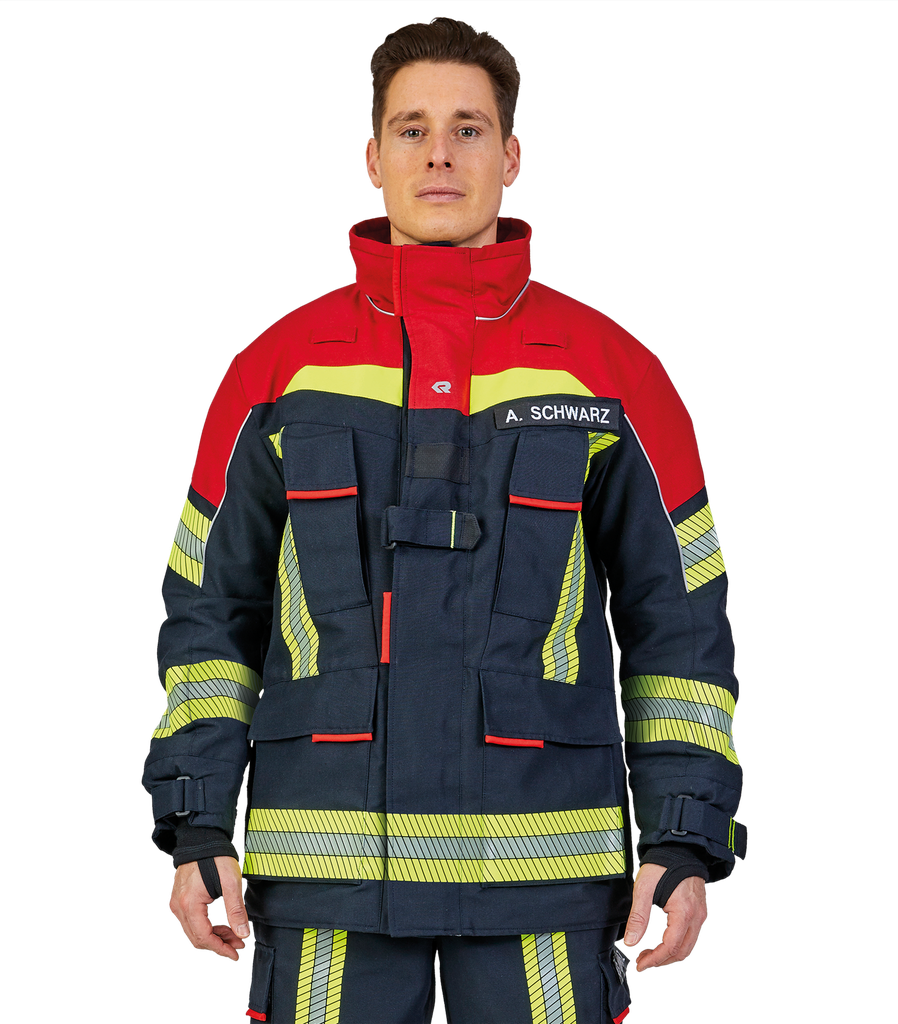Protective jacket FIRE FLEX black blue/red, NOMEX® NXT, EN 469:2020