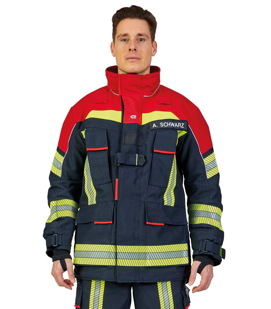 Protective jacket FIRE FLEX black blue/red, NOMEX® NXT, EN 469:2020