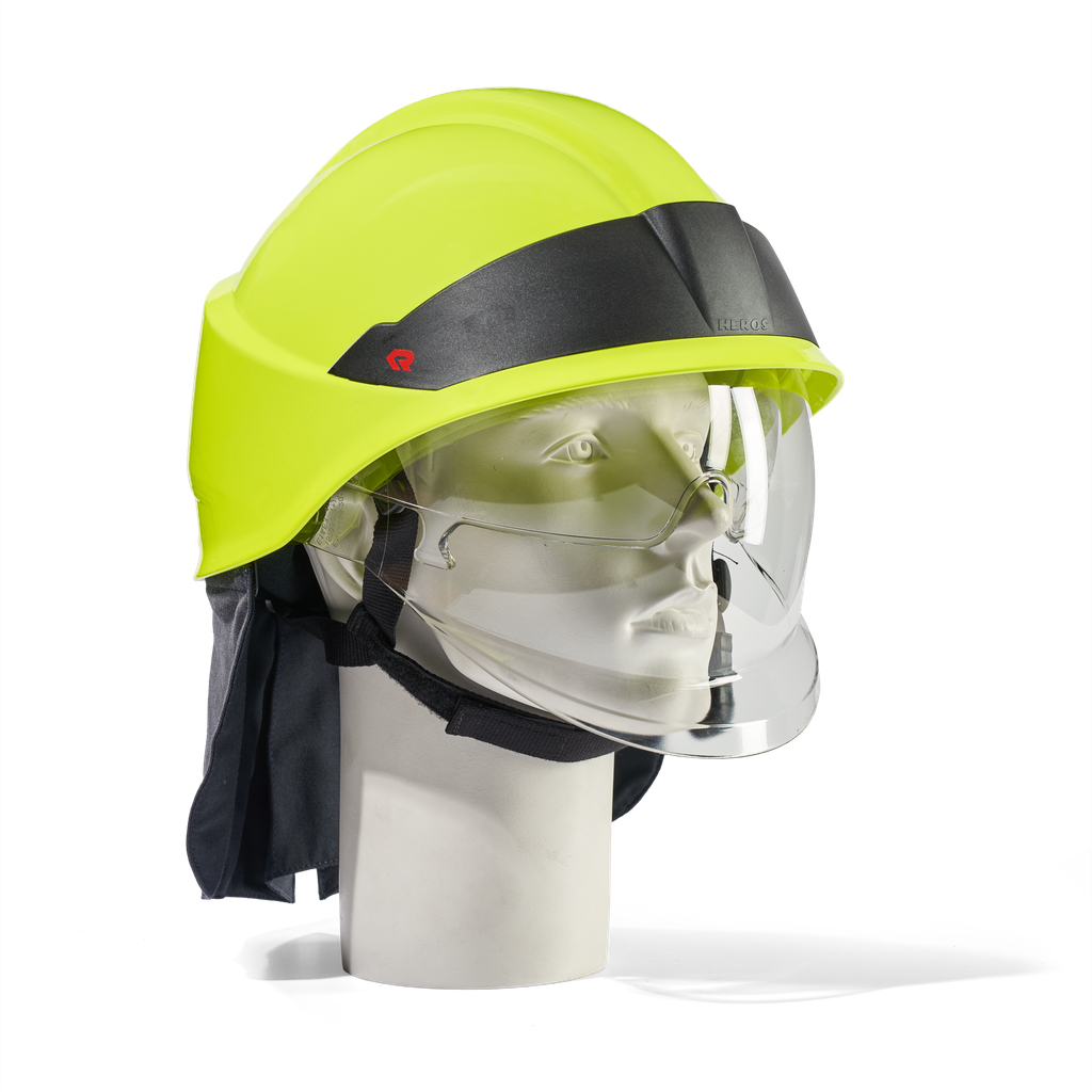 HEROS Smart jaune fluorescent phosphorescent avec visière de protection du visage et des yeux, bavolet