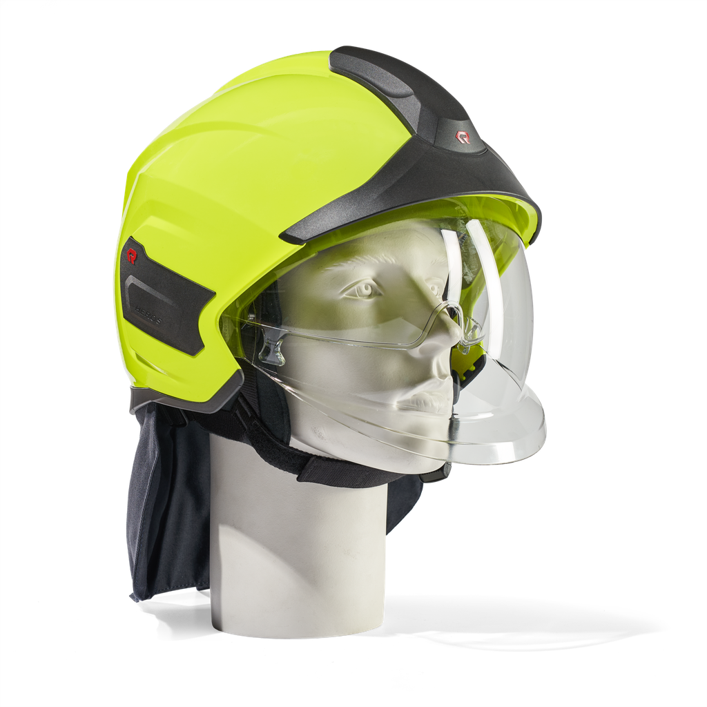 HEROS Titan jaune fluorescent phosphorescent avec visière de protection du visage et des yeux, bavolet