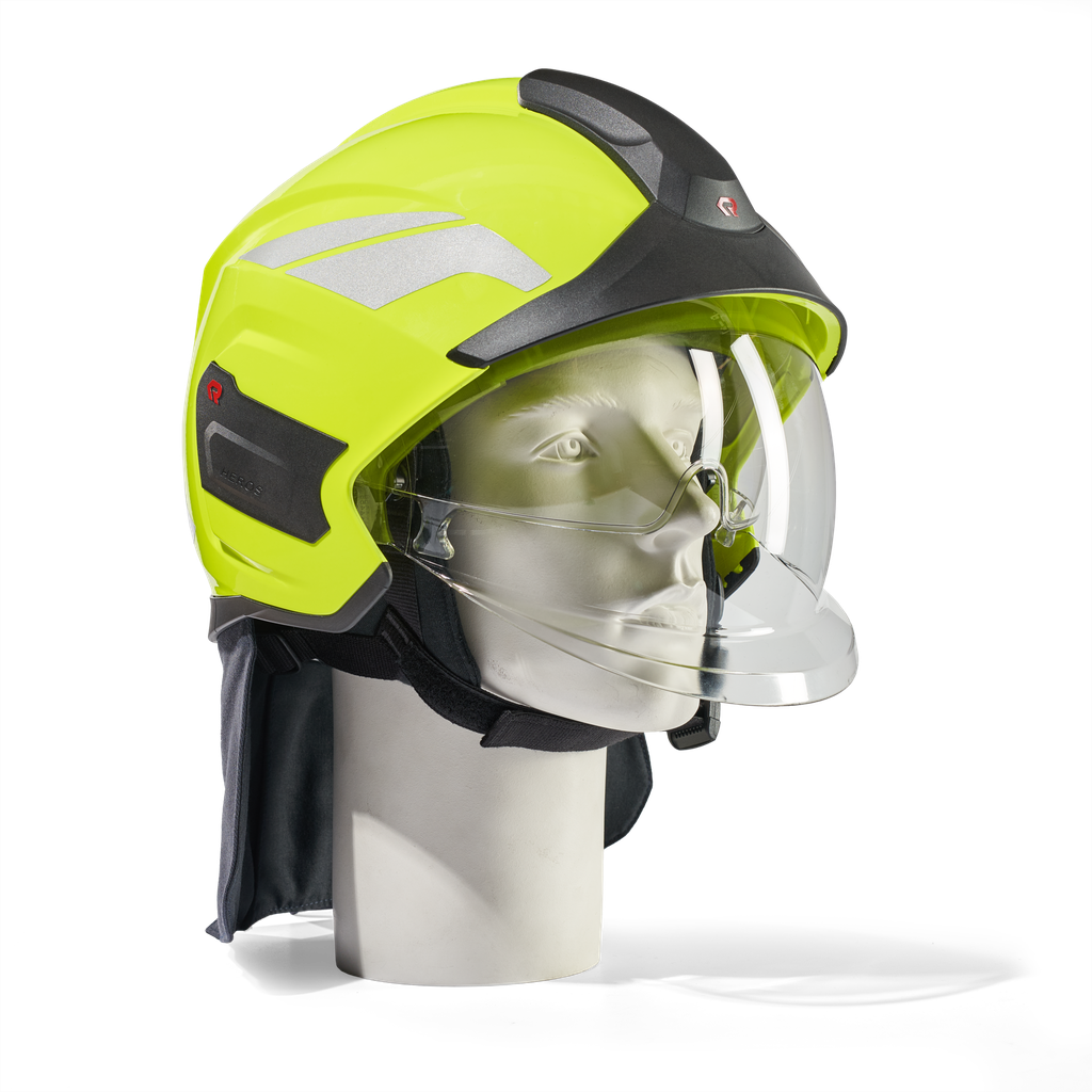 HEROS Titan jaune fluorescent phosphorescent avec visière de protection du visage et des yeux, bavolet, bandes de casque