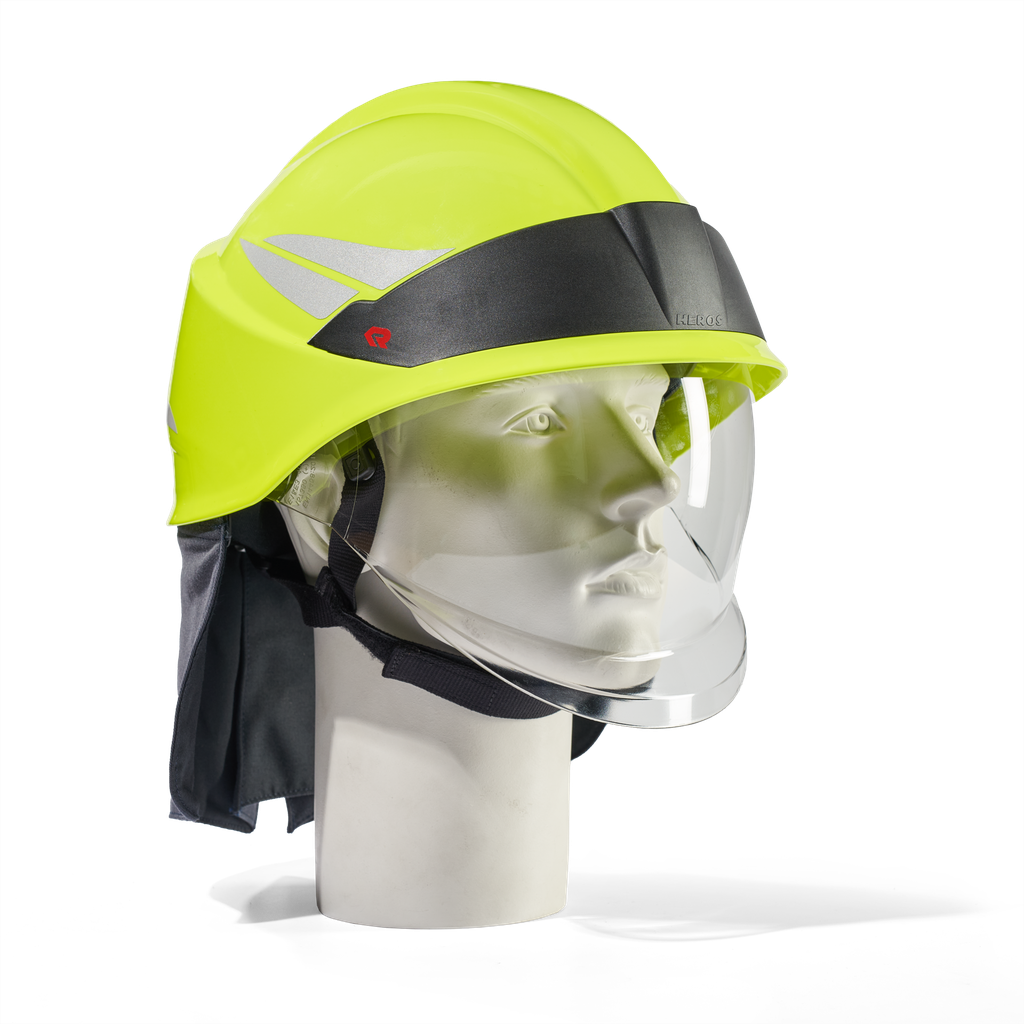 HEROS Smart jaune fluorescent phosphorescent avec visière de protection du visage, bavolet, bandes de casque