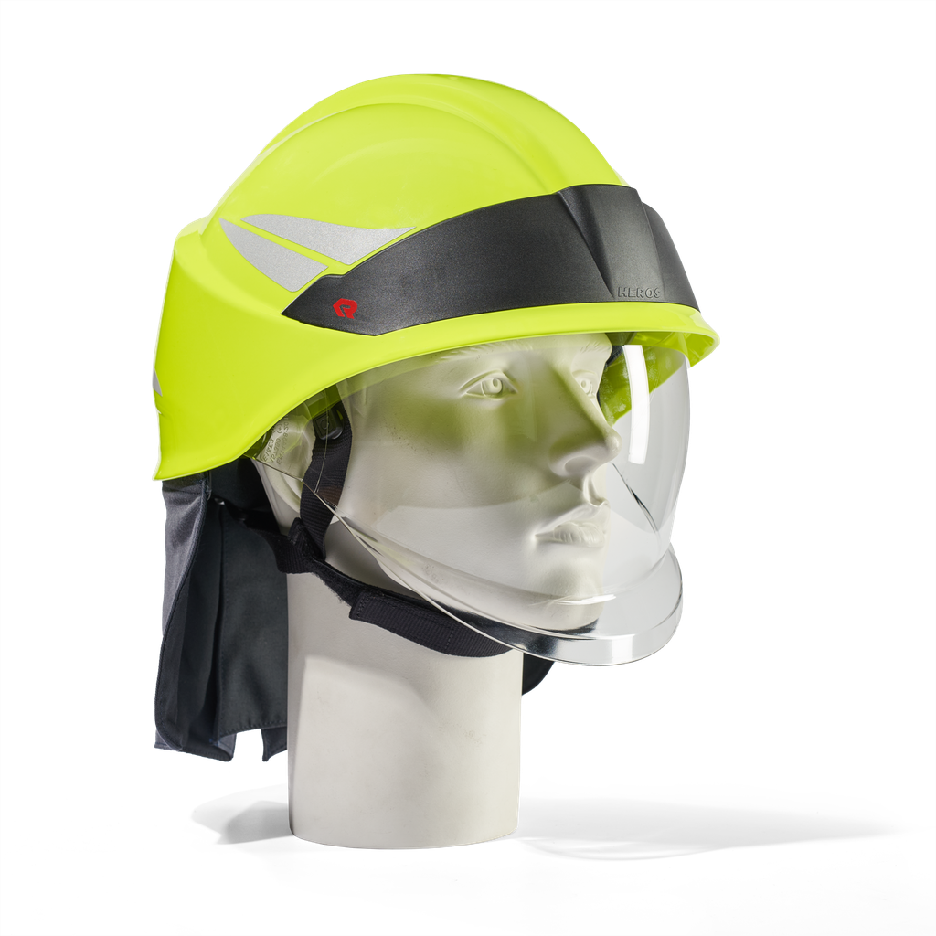 HEROS Smart jaune fluorescent phosphorescent avec visière de protection du visage, bavolet, bandes de casque