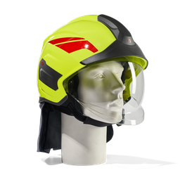 HEROS Titan high visibility luminous yellow with face shield clear, neck protector and helmet trims red