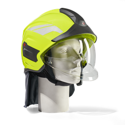 HEROS Titan high visibility luminous yellow with face shield, neck protector, eye protector and helmet trims silver
